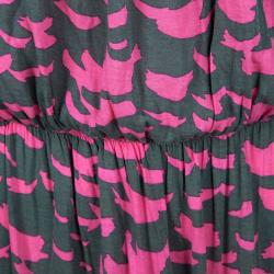 Pre Owned Kenzo Grey and Pink Printed Sleeveless Midi Dress S