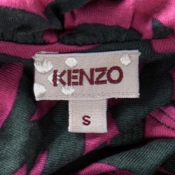 Pre Owned Kenzo Grey and Pink Printed Sleeveless Midi Dress S
