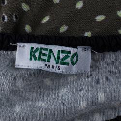 Pre Owned Kenzo Green Printed Peplum Top S