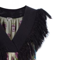 Pre Owned Kenzo Floral Fringed Wool Dress M