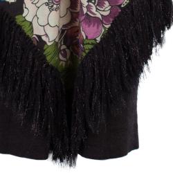 Pre Owned Kenzo Floral Fringed Wool Dress M