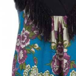 Pre Owned Kenzo Floral Fringed Wool Dress M