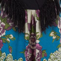 Pre Owned Kenzo Floral Fringed Wool Dress M