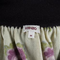 Pre Owned Kenzo Floral Fringed Wool Dress M