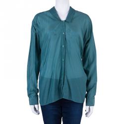 Pre Owned Kenzo Green Long Sleeve Cotton Top M