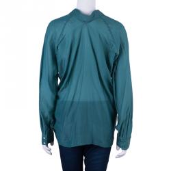 Pre Owned Kenzo Green Long Sleeve Cotton Top M