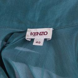 Pre Owned Kenzo Green Long Sleeve Cotton Top M