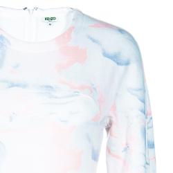 Pre Owned Kenzo White Multicolor Watercolor Sweater Dress M