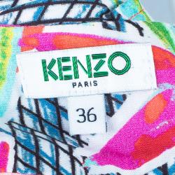Pre Owned Kenzo Multicolor Print Wrap Tie Dress S
