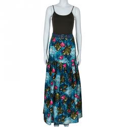 مملوكة مسبقًا تنورة كينزو ماكسي قطن متعددة الألوان بطيات M