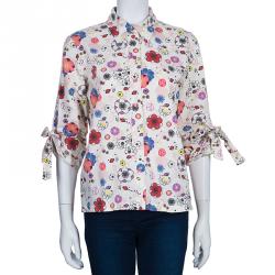 Pre Owned Kenzo White Floral Print Button Down Cotton Shirt M