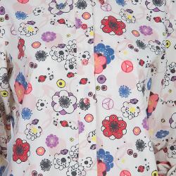 Pre Owned Kenzo White Floral Print Button Down Cotton Shirt M
