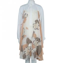 Pre Owned فستان كينزو راناواي شيفون متعدد الألوان مطرز بطبقة حرير مخططة مقاس M