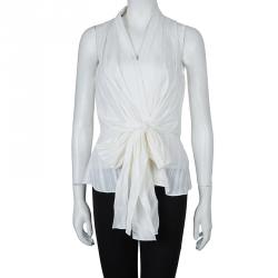 Pre Owned Kenzo White Pleated Cotton Sleeveless Top M