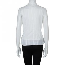 Pre Owned Kenzo White Pleated Cotton Sleeveless Top M