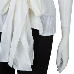 Pre Owned Kenzo White Pleated Cotton Sleeveless Top M