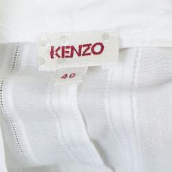 Pre Owned Kenzo White Pleated Cotton Sleeveless Top M