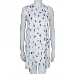 Pre Owned Kenzo White Cactus Print Sleeveless Shift Dress S