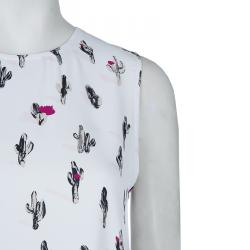 Pre Owned Kenzo White Cactus Print Sleeveless Shift Dress S