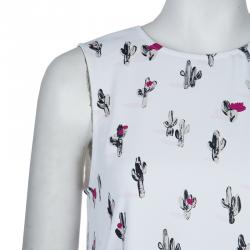Pre Owned Kenzo White Cactus Print Sleeveless Shift Dress S