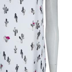 Pre Owned Kenzo White Cactus Print Sleeveless Shift Dress S