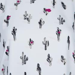 Pre Owned Kenzo White Cactus Print Sleeveless Shift Dress S