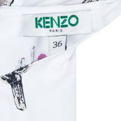 Pre Owned Kenzo White Cactus Print Sleeveless Shift Dress S