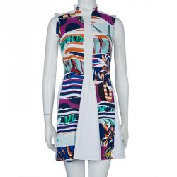 Pre Owned Kenzo Multicolor Print Smocking Detail Sleeveless Dress S