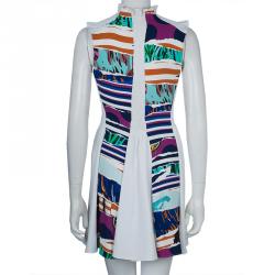 Pre Owned Kenzo Multicolor Print Smocking Detail Sleeveless Dress S