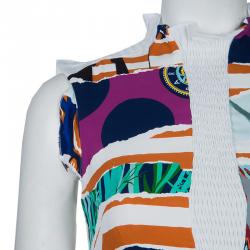 Pre Owned Kenzo Multicolor Print Smocking Detail Sleeveless Dress S