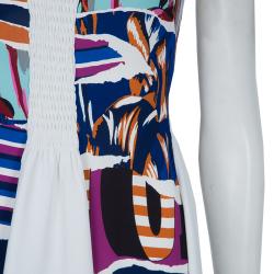 Pre Owned Kenzo Multicolor Print Smocking Detail Sleeveless Dress S