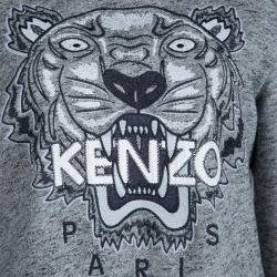 Pre Owned Kenzo Jungle Grey Slub Terry Embroidered Tiger Motif Sweatshirt L