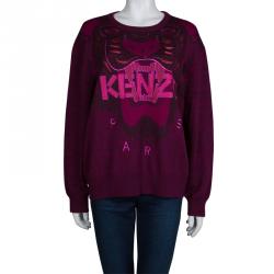 Pre Owned Kenzo Purple Embroidered Tiger Motif Sweater XL