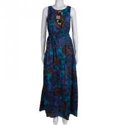 Pre Owned Kenzo Multicolor Floral Printed Embellished Sleeveless Maxi Dress S