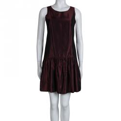 Pre Owned Kenzo Burgundy Two Tone Sleeveless Dress S