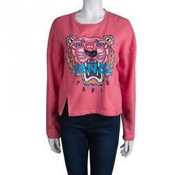 Pre Owned Kenzo Pink Tiger Motif Embroidered Sweatshirt M
