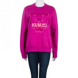 Pre Owned Kenzo Pink Embroidered Tiger Motif Sweatshirt M