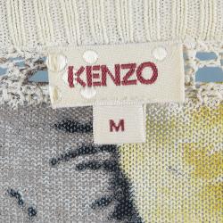 Pre Owned Kenzo Cream Floral Printed Silk Button Front Cardigan M 