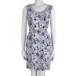 Pre Owned Kenzo Multicolor Silk Printed Drop Waist Sleeveless Belted Dress S