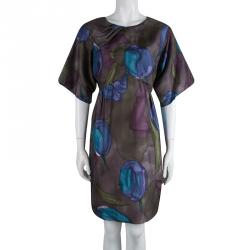 Pre Owned Kenzo Multicolored Printed Silk Short Sleeve Dress L