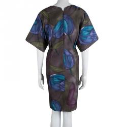 Pre Owned Kenzo Multicolored Printed Silk Short Sleeve Dress L