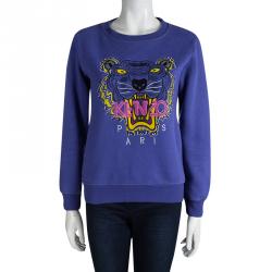 Pre Owned Kenzo Blue Embroidered Tiger Motif Sweatshirt S