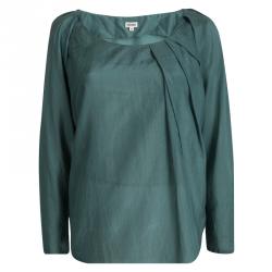 Pre Owned Kenzo Green Pleat Detail Long Sleeve Top M