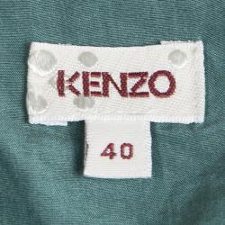Pre Owned Kenzo Green Pleat Detail Long Sleeve Top M