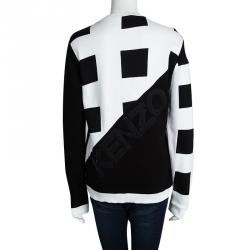 Pre Owned Kenzo Monochrome Knit Square Print Sweatshirt L