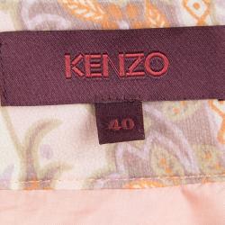 Pre Owned Kenzo Pink Paisley Printed Silk Chiffon Tie Detail Skirt M