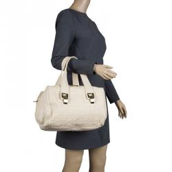 Lancel Off White Embossed Leather Satchel