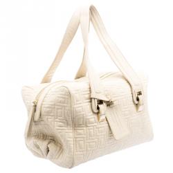 Lancel Off White Embossed Leather Satchel
