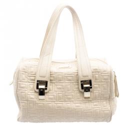 Lancel Off White Embossed Leather Satchel