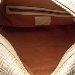 Lancel Off White Embossed Leather Satchel